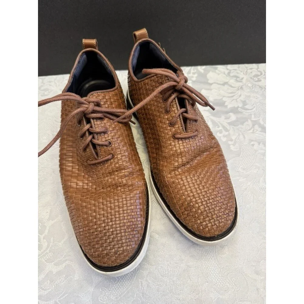 Cole Haan 9.5M Grand Evolution Woven Oxford‎ In Brown Leather Comfort Shoe